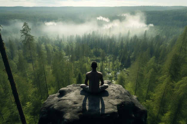 Free photo person practicing yoga meditation outdoors in nature