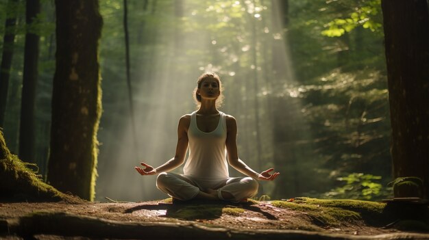 Person practicing yoga meditation outdoors in nature