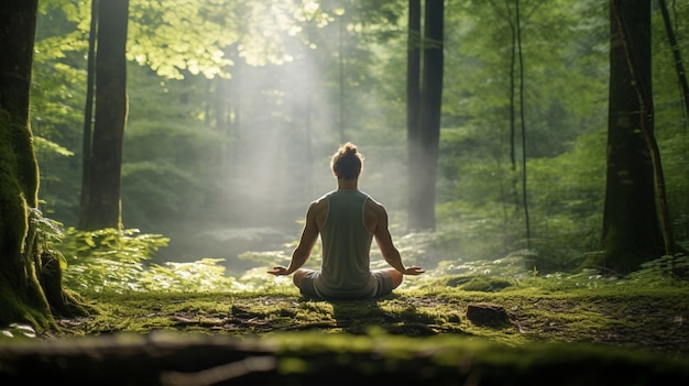 Person practicing yoga meditation outdoors in nature