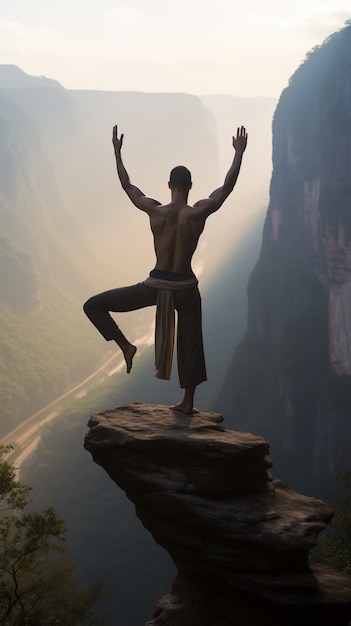 Free photo person practicing yoga meditation outdoors in nature