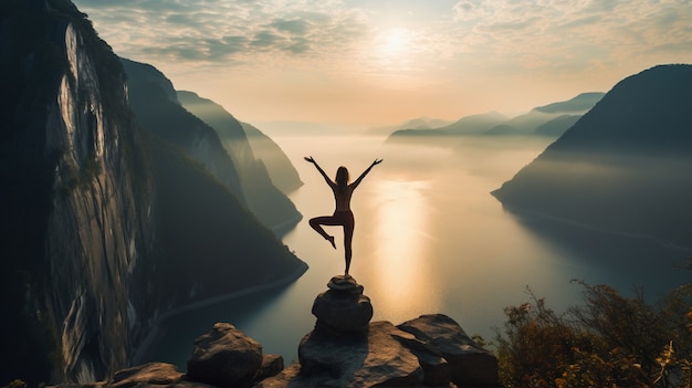 Free photo person practicing yoga meditation outdoors in nature