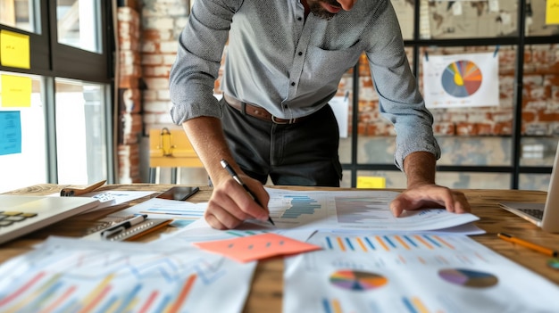 Free Photo person preparing a business presentation practicing in front of a mirror