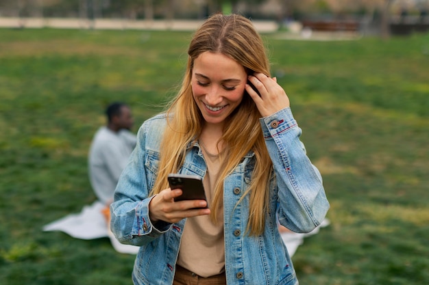 Person reading cell phone messages