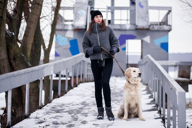 person retriever girl walk happy