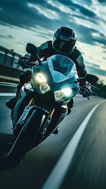 Person riding a powerful motorcycle at high speed