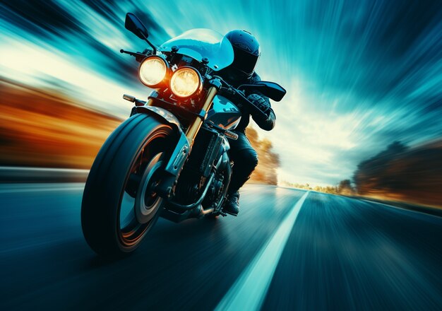 Person riding a powerful motorcycle at high speed