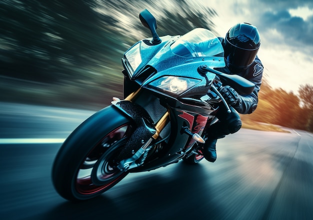 Person riding a powerful motorcycle at high speed