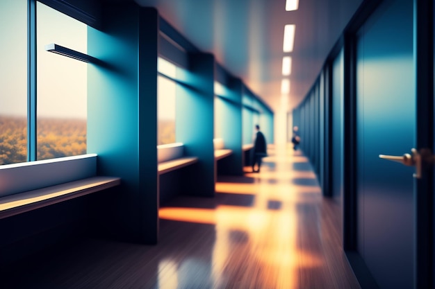 Free photo a person stands in a hallway with a window that says'i'm a boss '