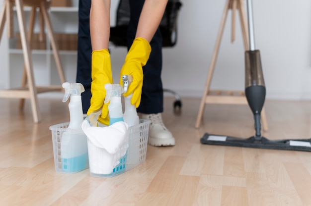 Person taking care of office cleaning