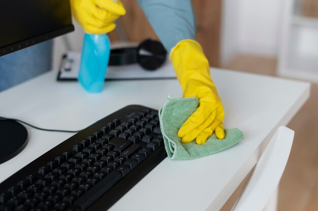 Person taking care of office cleaning