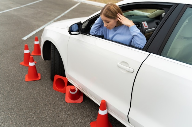 Person taking driver's license exam