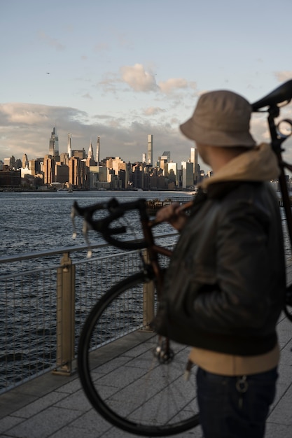 Person using eco transport in new york