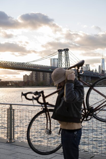 Person using eco transport in new york