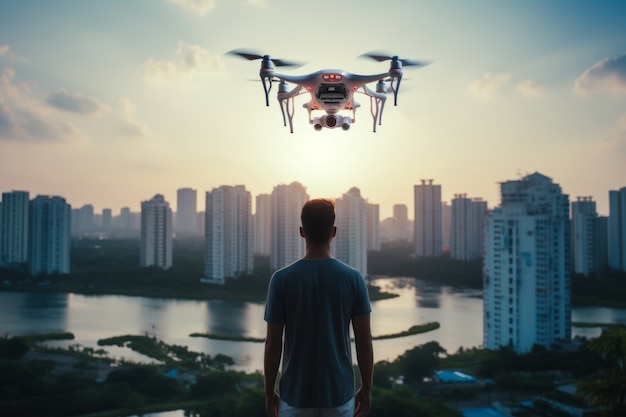 Free Photo person using futuristic drone