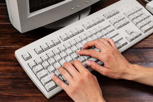 Person using retro computer