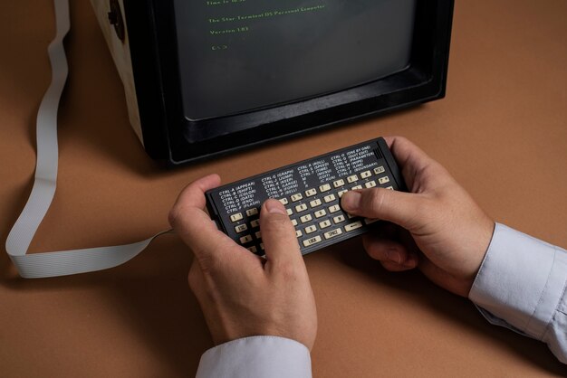 Person using retro computer