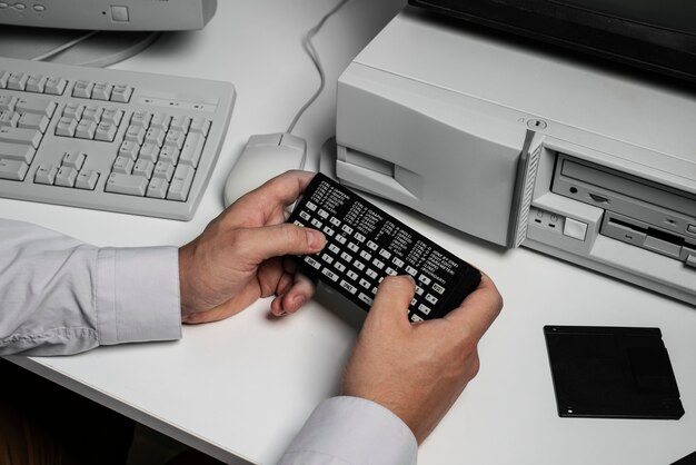 Person using retro computer