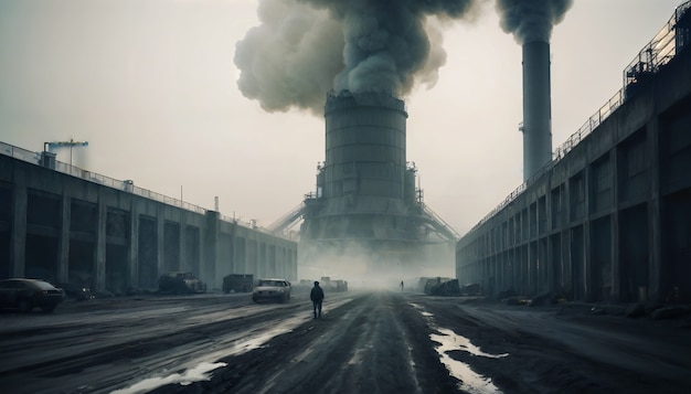 Free photo person walking on a factory area