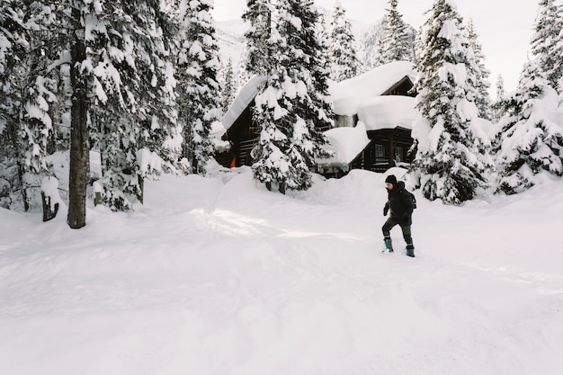 Free photo person walking in snow