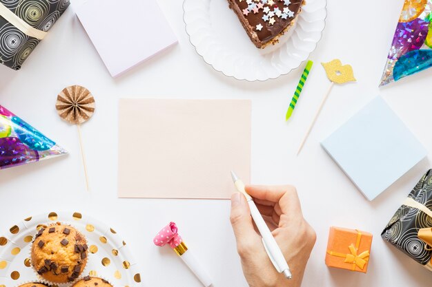 Person wanting to write something on an empty birthday card