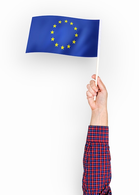 Person waving the flag of European Union