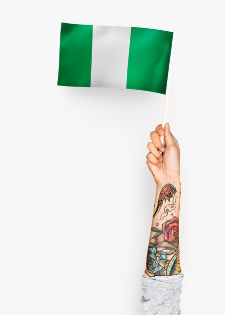 Person waving the flag of Federal Republic of Nigeria