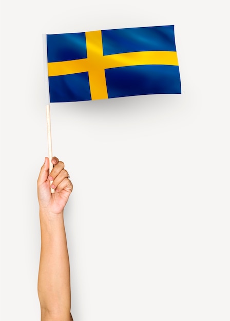 Free Photo person waving the flag of kingdom of sweden