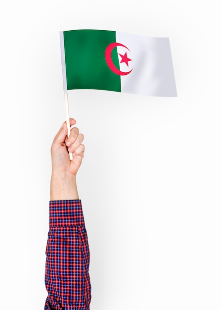 Person waving the flag of People&#39;s Democratic Republic of Algeria