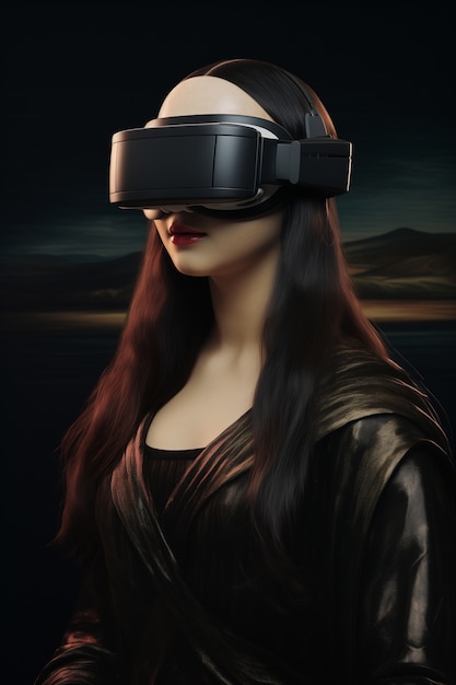 Person wearing futuristic high tech virtual reality glasses