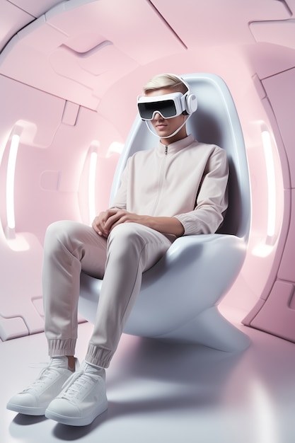 Free Photo person wearing futuristic high tech virtual reality glasses