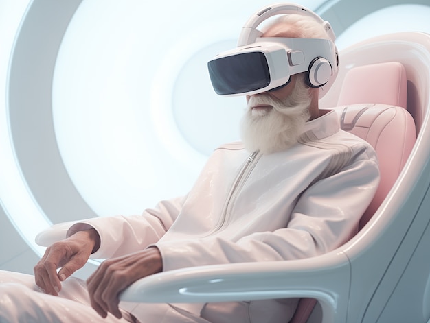 Person wearing futuristic high tech virtual reality glasses