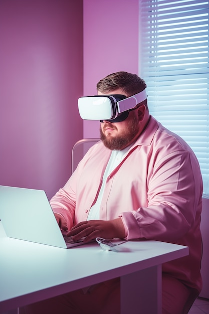 Free photo person wearing futuristic high tech virtual reality glasses