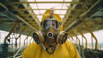 Free photo person wearing hazmat suit working at a nuclear power plant