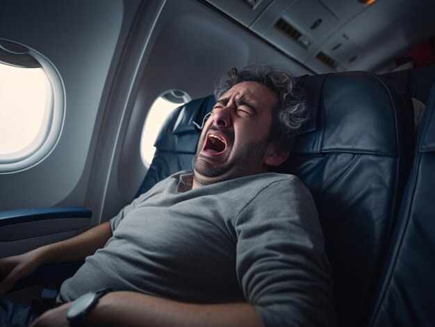 Person with anxiety induced by airplane flying