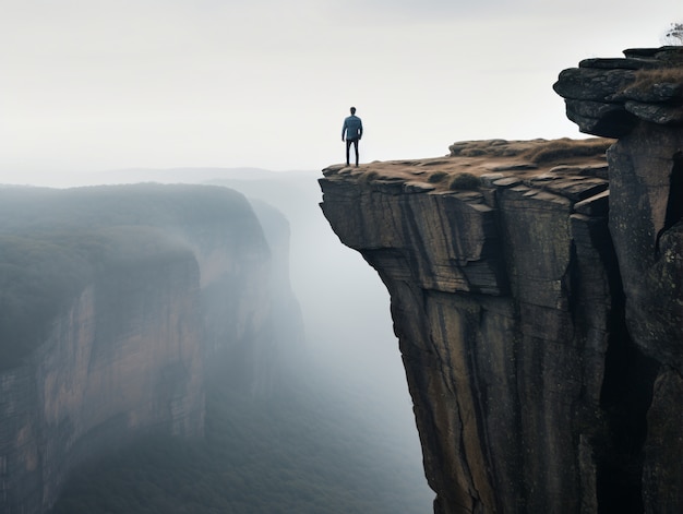 Person with anxiety induced by height