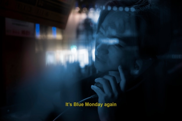 Free Photo person with blue monday subtitles