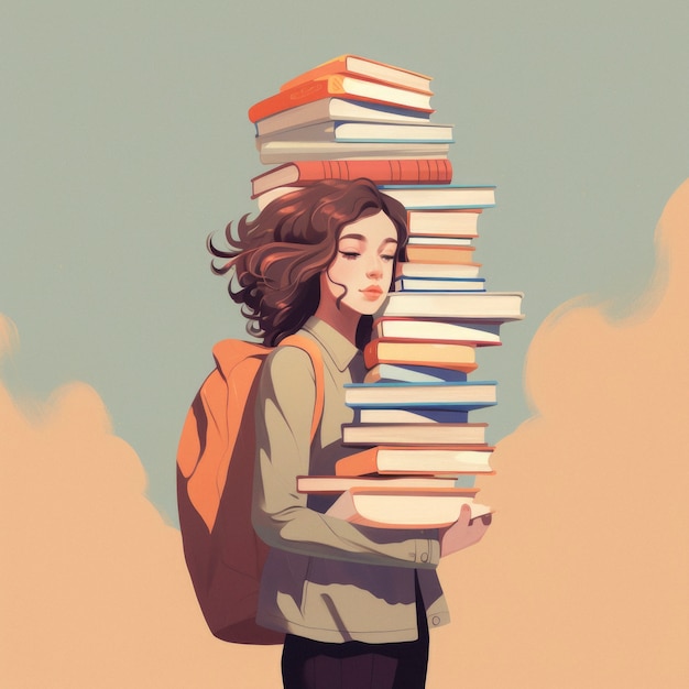 Person with books in digital art style for education day