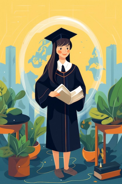 Person with books in digital art style for education day