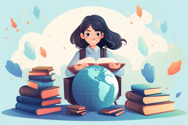 Person with books in digital art style for education day