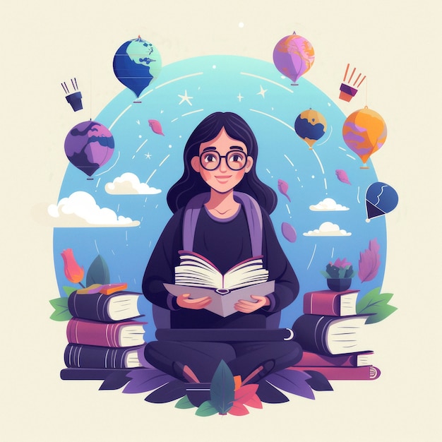 Free photo person with books in digital art style for education day