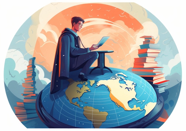 Person with books in digital art style for education day