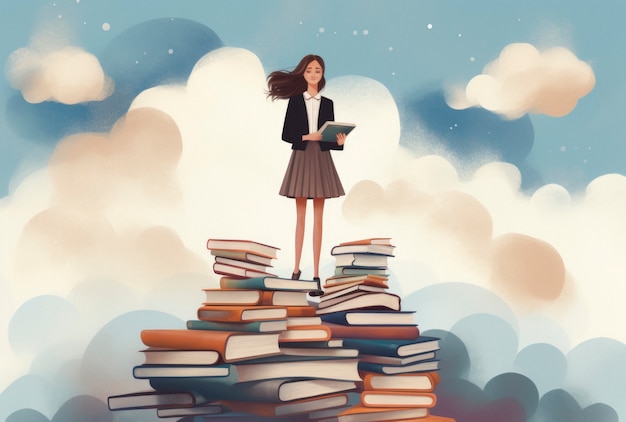 Person with books in digital art style for education day