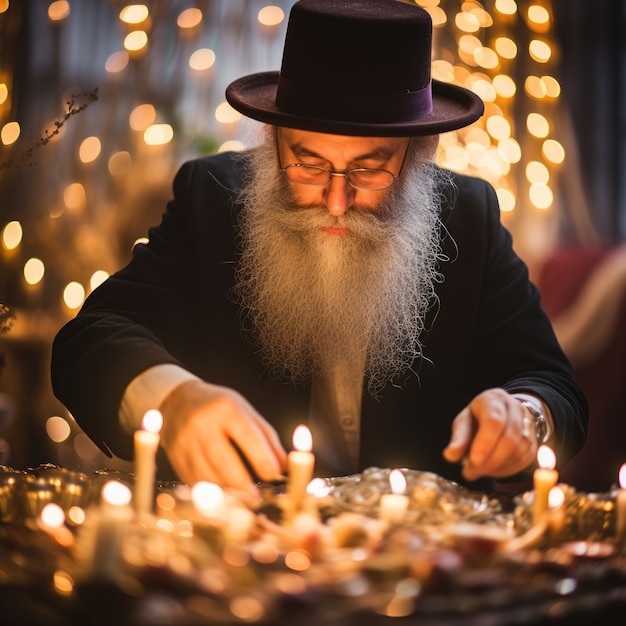 Free photo person with food prepared to jewish hanukkah celebration