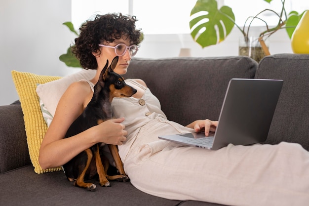 Person working from home with pet dog