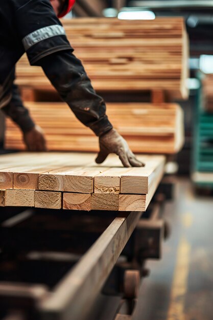 Person working in the wood working industry and factory