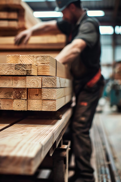 Person working in the wood working industry and factory