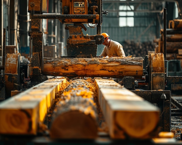 Free photo person working in the wood working industry and factory