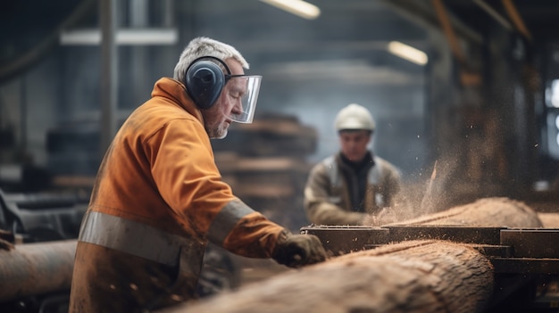 Free photo person working in the wood working industry and factory