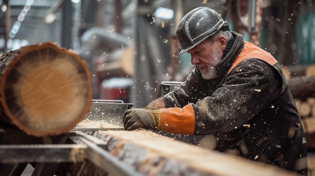 Person working in the wood working industry and factory