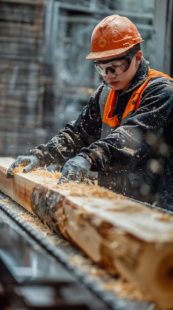 Free photo person working in the wood working industry and factory